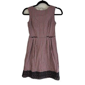 Brooks Brothers Dress Womens Sz 0P plaid Sleeveless Eyelet Hem Collegiate Preppy